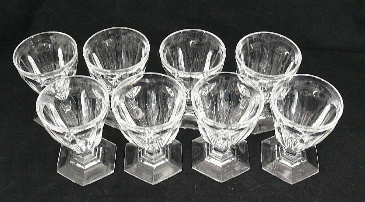Baccarat Model Bourbon, 8 Wine Glasses, Crystal, Signed, 9.2 Cm, Excellent Condition.-photo-2