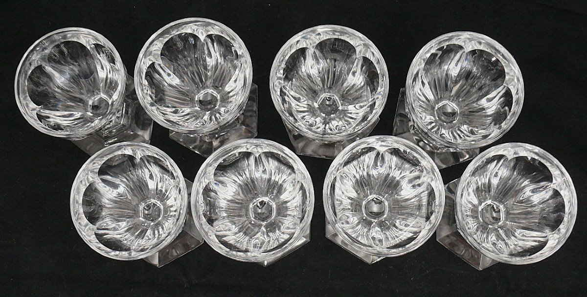 Baccarat Model Bourbon, 8 Wine Glasses, Crystal, Signed, 9.2 Cm, Excellent Condition.-photo-1