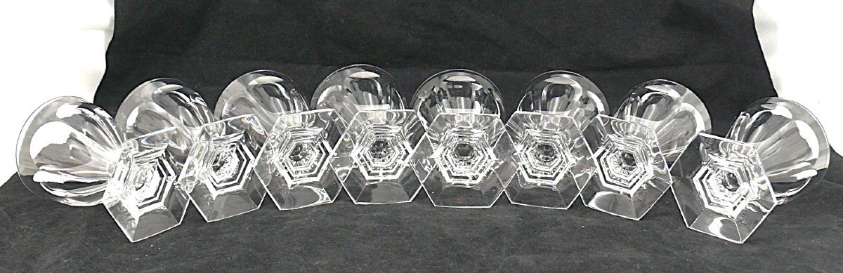 Baccarat Model Bourbon, 8 Wine Glasses, Crystal, Signed, 9.2 Cm, Excellent Condition.-photo-5
