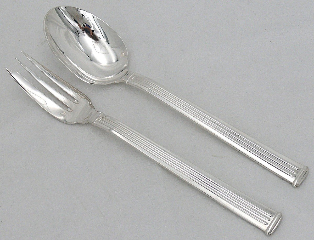Christofle Triade Model, Stew Serving Cutlery, 2 Pieces, Spoon + Fork.-photo-2