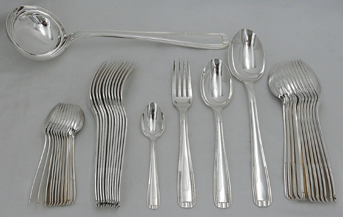 Alfenide/christofle Paris Model, 38 Piece Cutlery Set, Art Deco, Silver Plated Metal.-photo-2