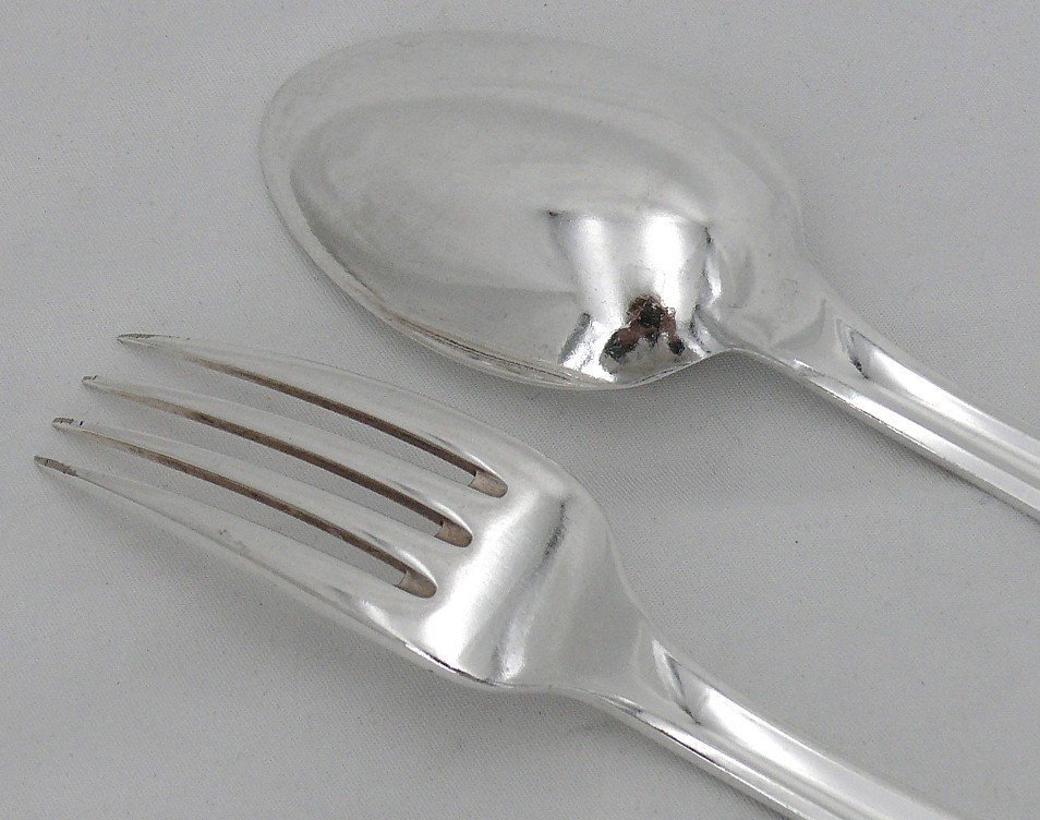 Alfenide/christofle Paris Model, 38 Piece Cutlery Set, Art Deco, Silver Plated Metal.-photo-2