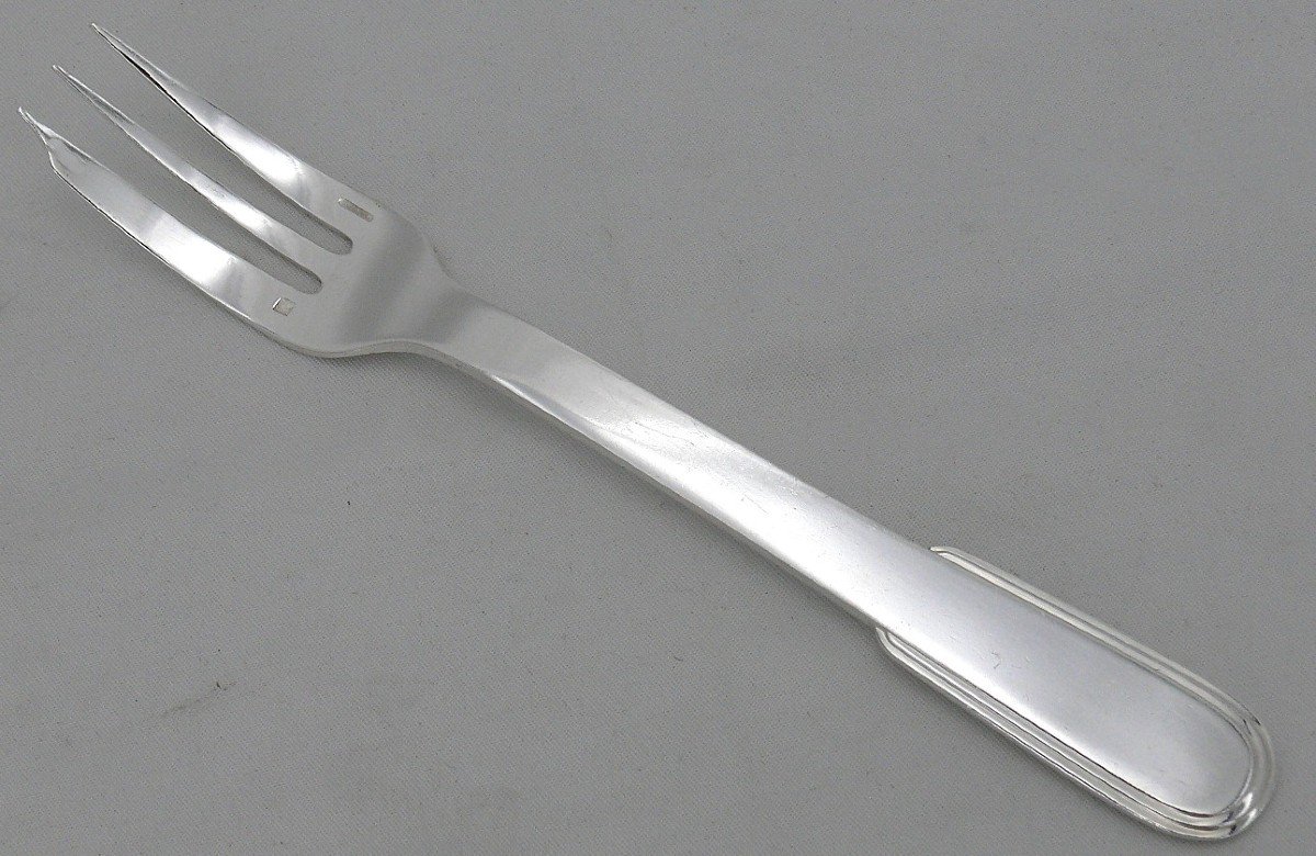 Christofle Laos Model, 12 Cake Forks, Silver Plated Metal, Excellent Condition, 17 Cm.-photo-3