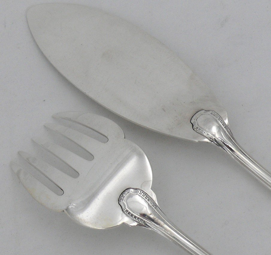 Christofle Cardeilhac Modèle Godrons, Couvert De Service à  Poisson, Argent Massif Minerve.-photo-1