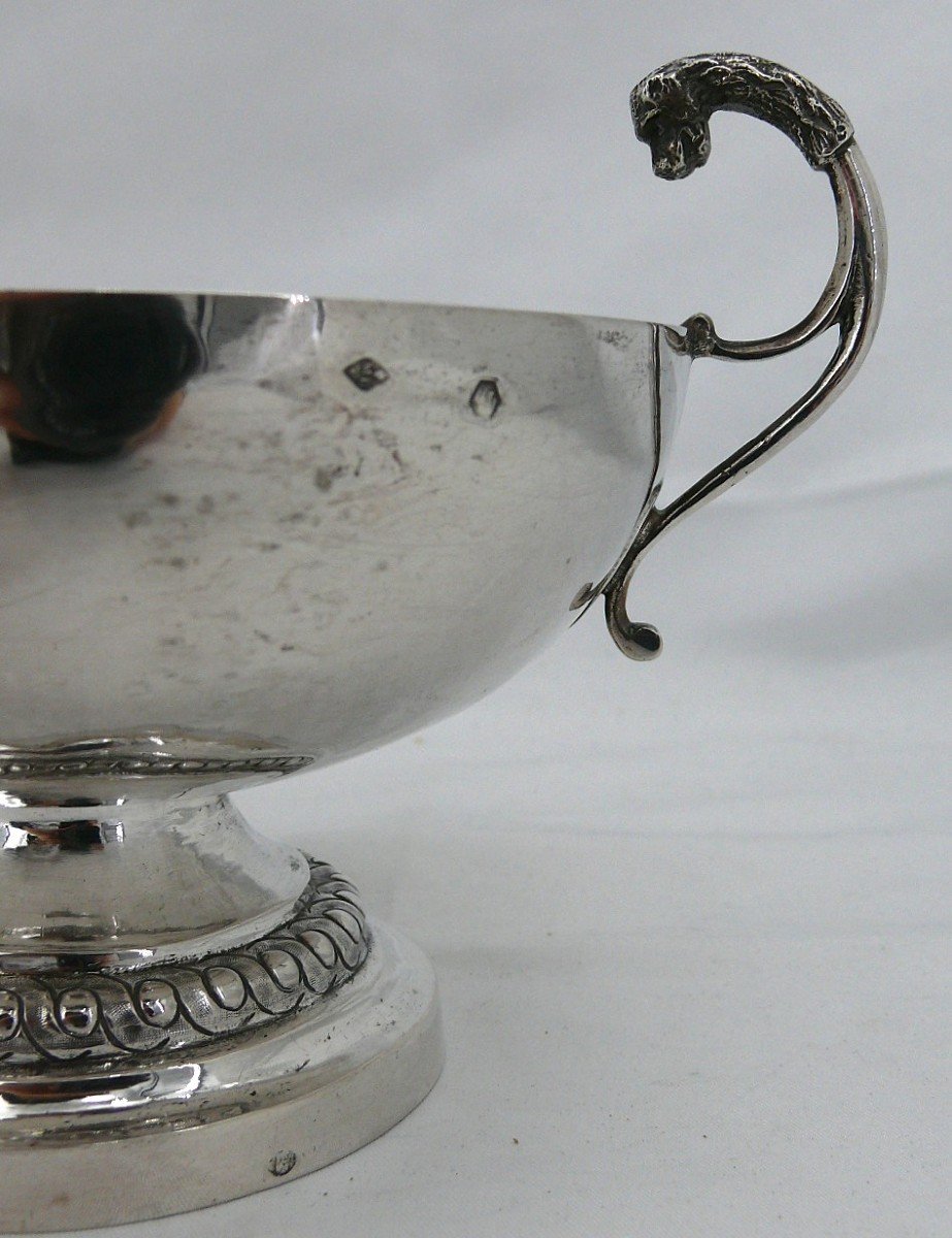 Burgundy Wedding Cup, Old Solid Silver, Feline Head, Edme Meneval.-photo-3