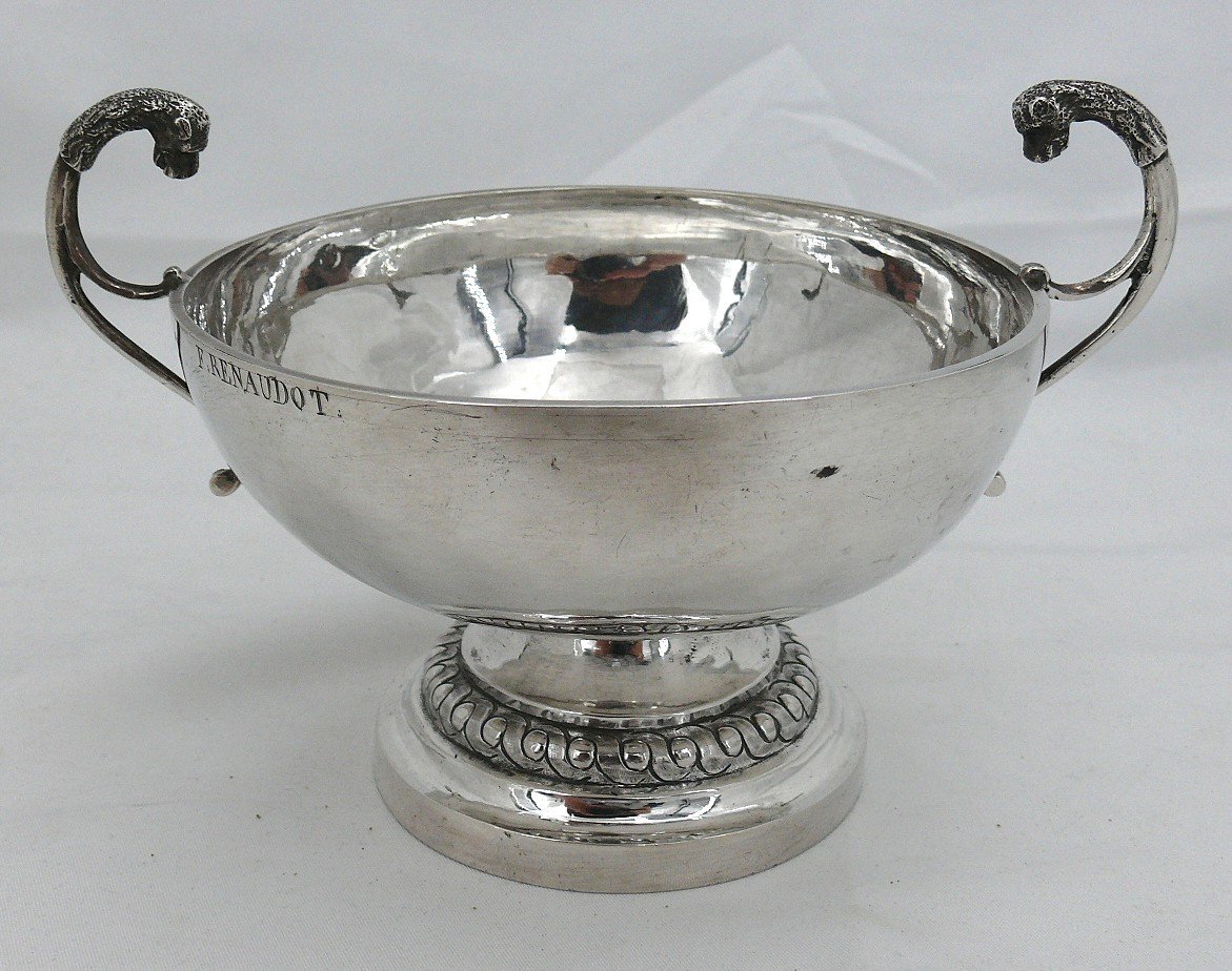 Burgundy Wedding Cup, Old Solid Silver, Feline Head, Edme Meneval.-photo-2