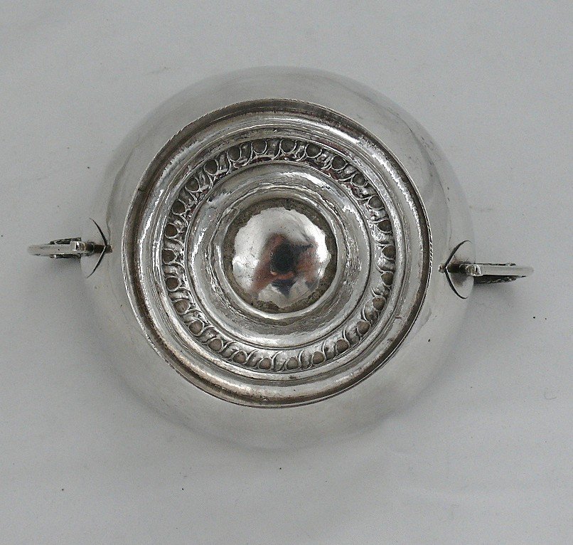 Burgundy Wedding Cup, Old Solid Silver, Feline Head, Edme Meneval.-photo-4