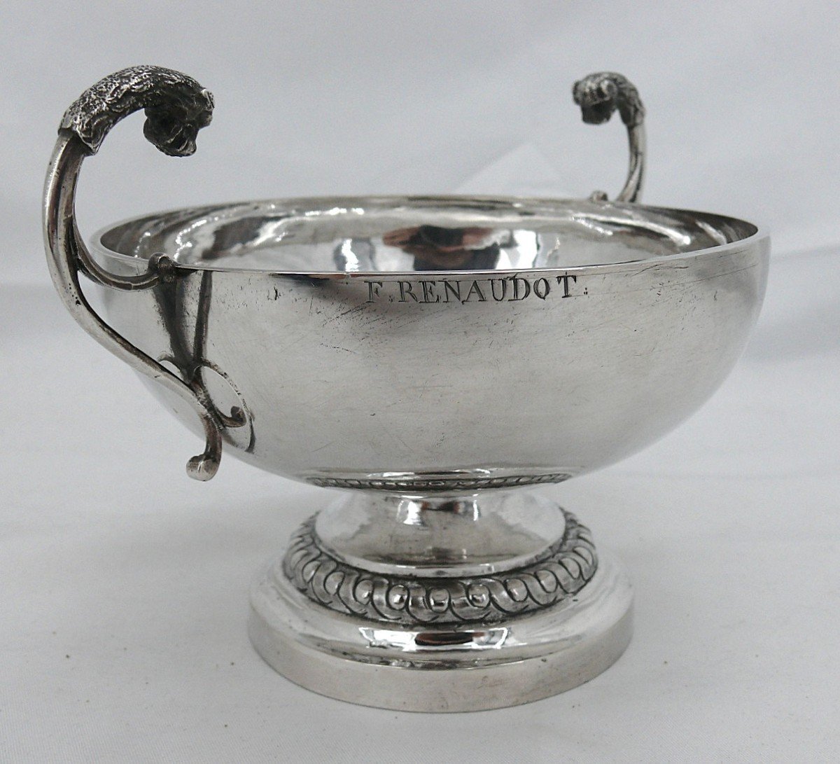 Burgundy Wedding Cup, Old Solid Silver, Feline Head, Edme Meneval.