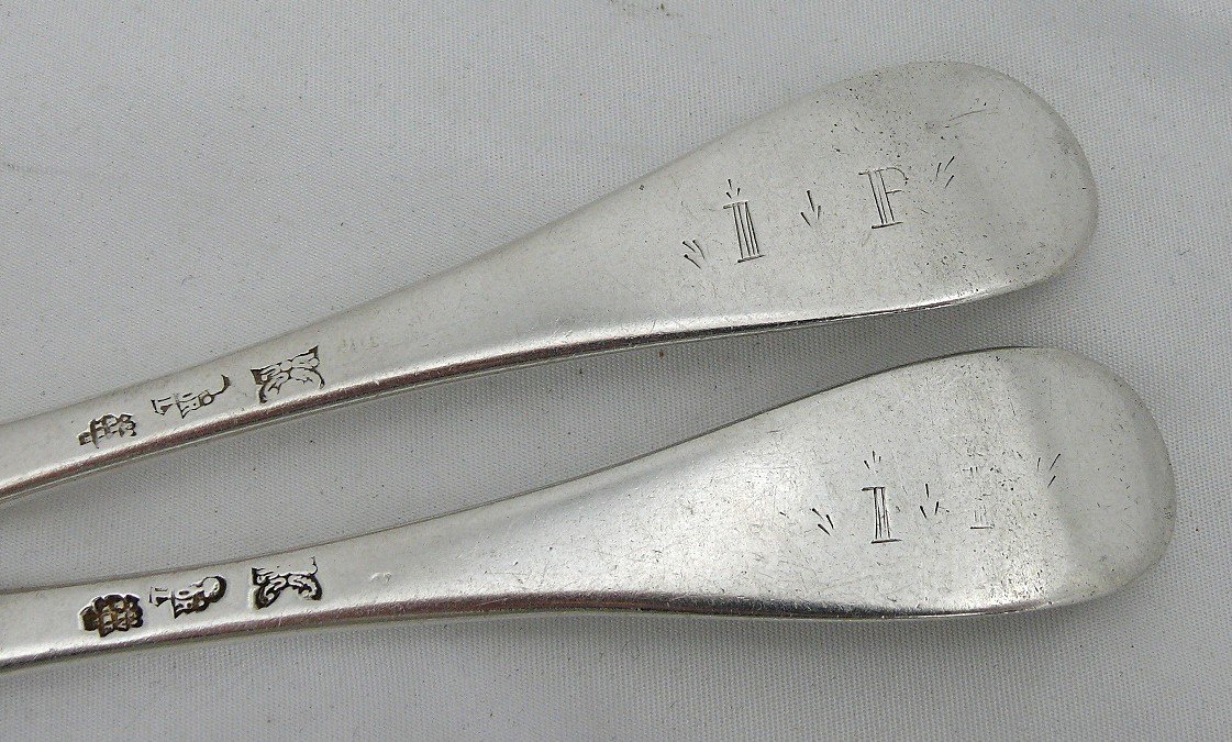 Pair Of 18th Century Solid Silver Forks, Bordeaux 1743, Single-plated, Pierre Rivière.-photo-2