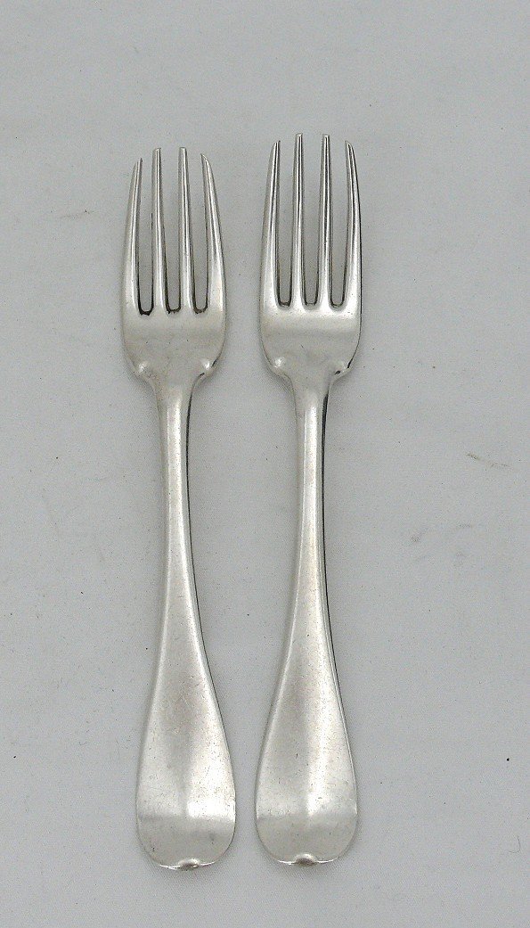 Pair Of 18th Century Solid Silver Forks, Bordeaux 1743, Single-plated, Pierre Rivière.-photo-3