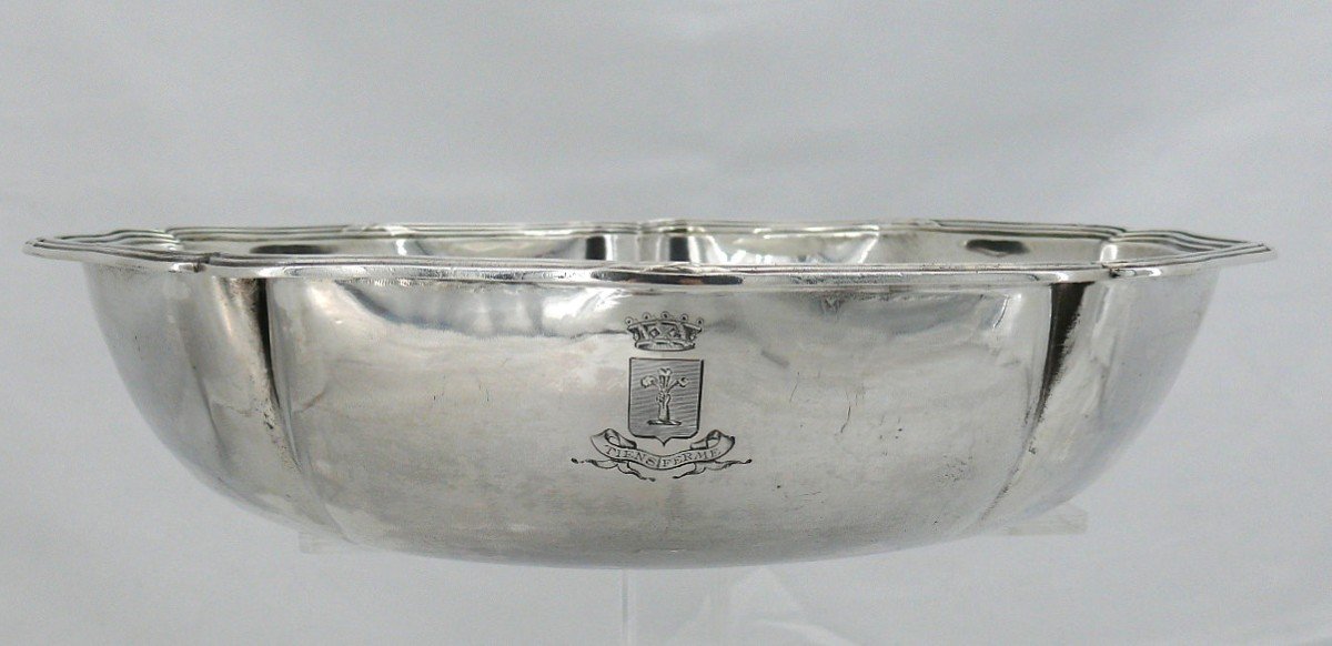 Puiforcat, Solid Silver Minerva Salad Bowl, Ribbons, Coat Of Arms, Excellent Condition.