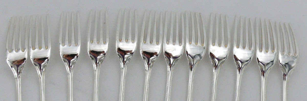 Christofle Modèle Pompadour, 12 Couverts à Entremets/dessert, 24 Pièces, 17 Cm, Métal Argenté.-photo-2
