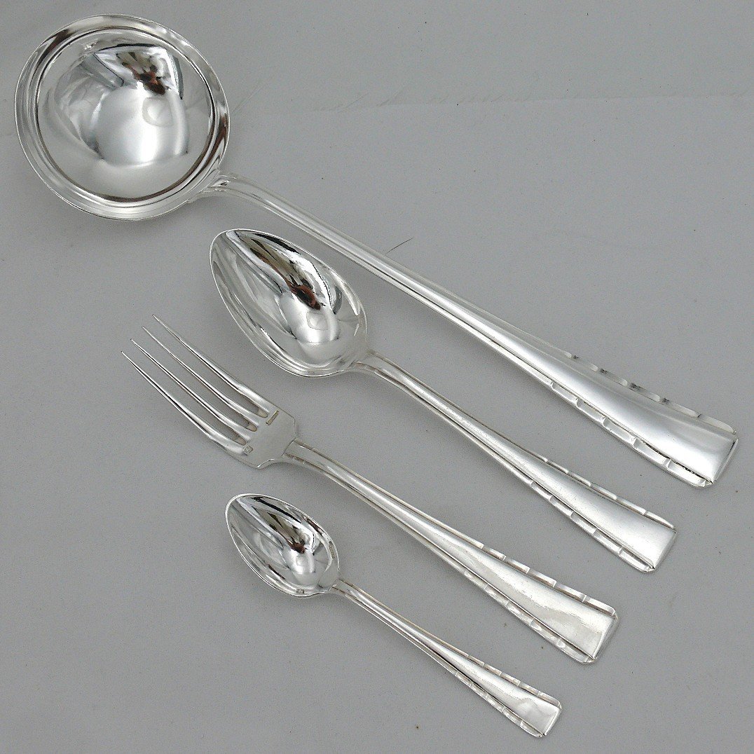 Ercuis Neptune, Art Deco, 37 Piece Silver Plated Cutlery Set, Excellent Condition.-photo-3