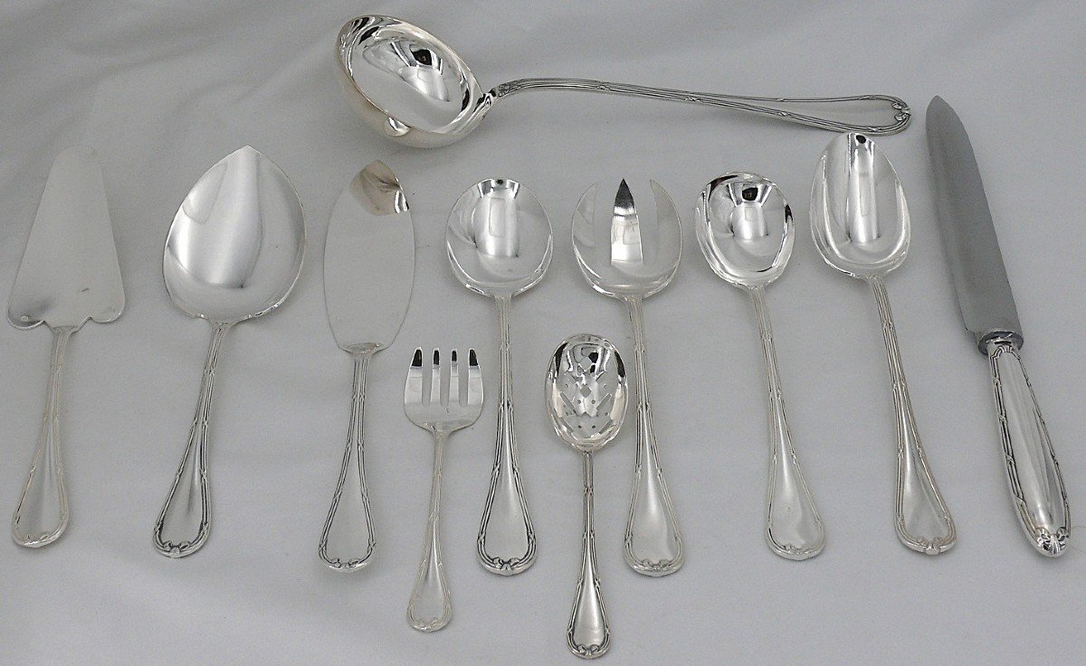 Christofle Modèle Rubans, Ménagère Set De 143 Pièces En Métal Argenté, Excellent état.-photo-1
