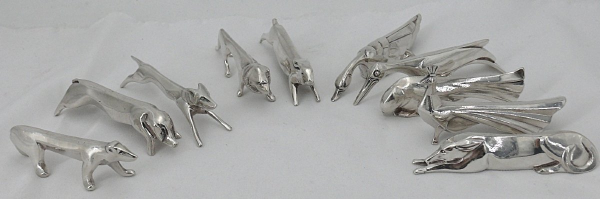 Christofle/gallia, 10 Edouard Marcel Sandoz Animal Knife Rests, Silver-plated Metal.-photo-2