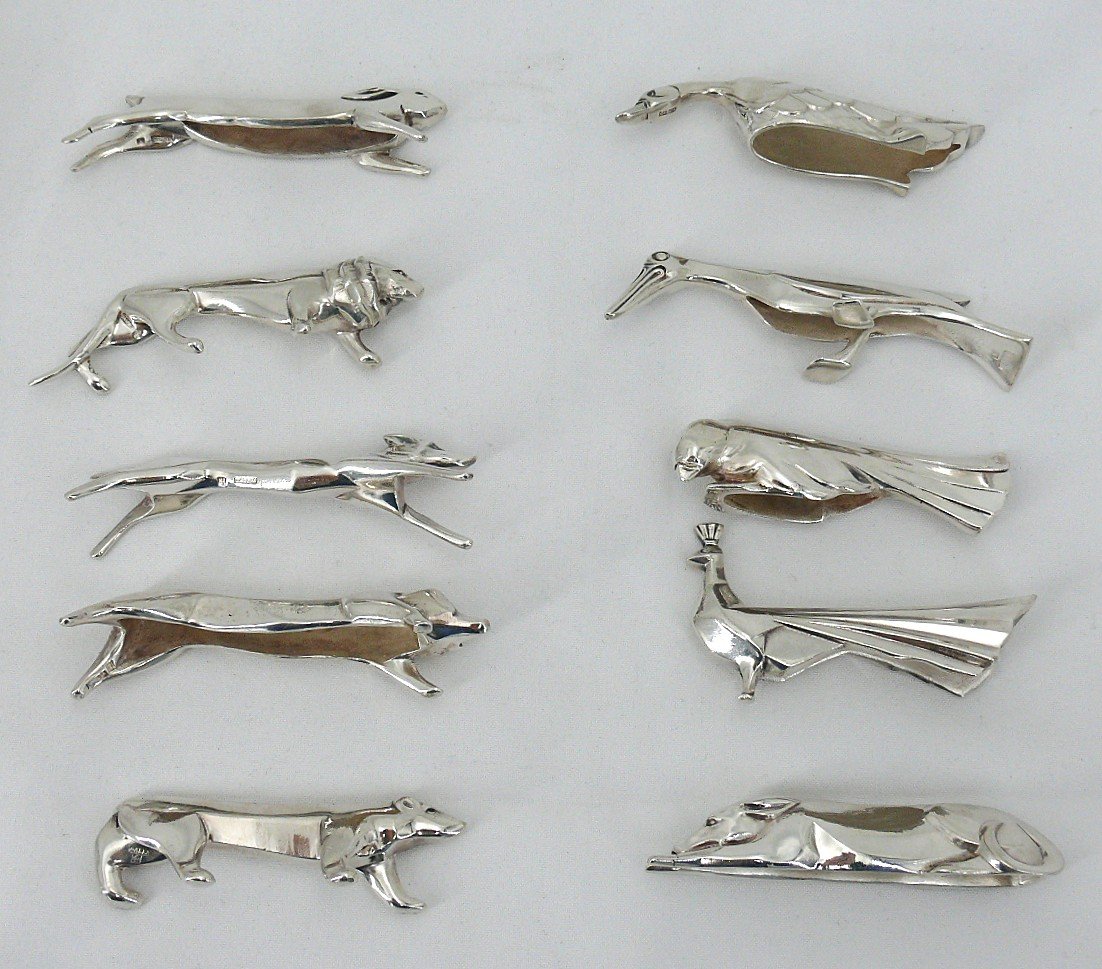 Christofle/gallia, 10 Edouard Marcel Sandoz Animal Knife Rests, Silver-plated Metal.-photo-3