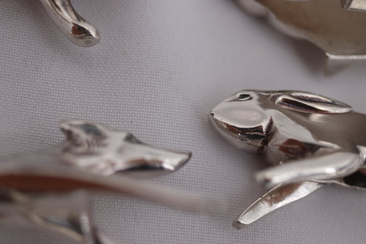 Christofle/gallia, 10 Edouard Marcel Sandoz Animal Knife Rests, Silver-plated Metal.-photo-4