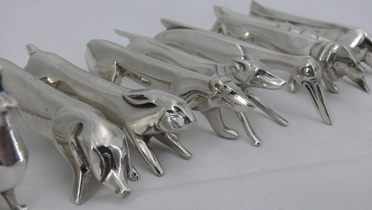 Christofle/gallia, 10 Edouard Marcel Sandoz Animal Knife Rests, Silver-plated Metal.