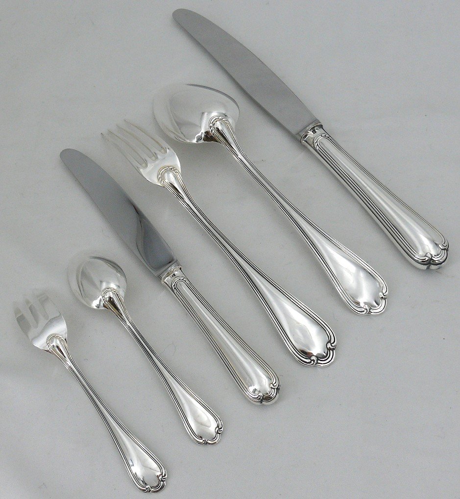 Ercuis Sully Model, 78-piece Silver-plated Metal Cutlery Set, Near New.-photo-6