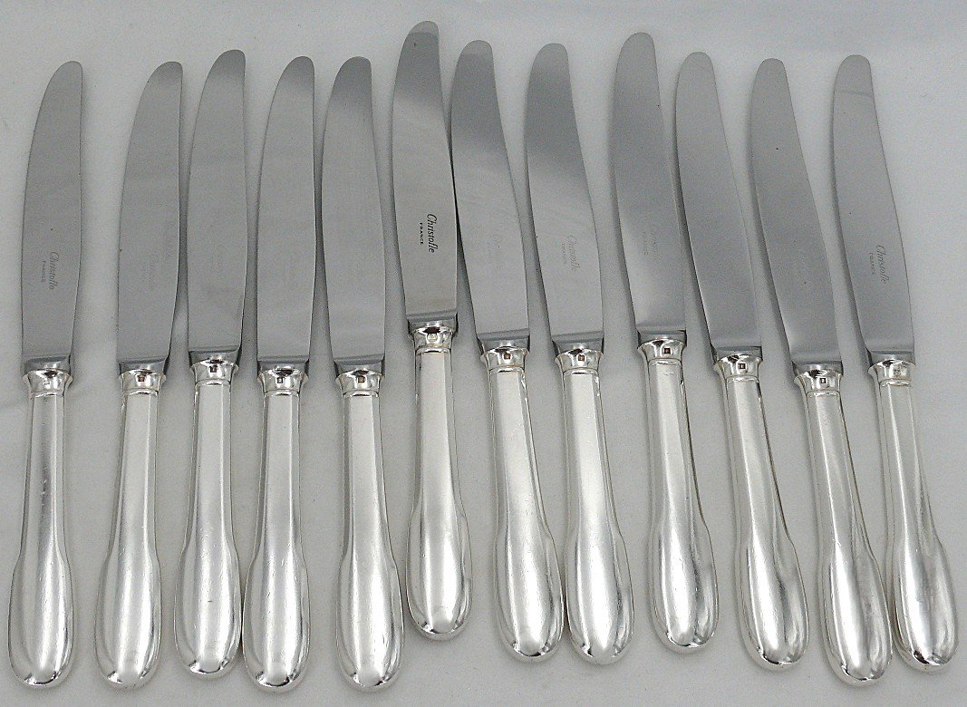 Christofle Modèle Cluny, Ménagère Set 61 Pièces Métal Argenté, Couteaux, Métal Argenté.-photo-3