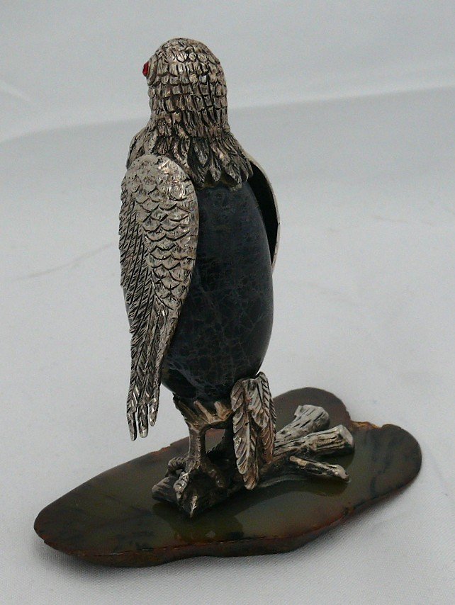 Gerson Bahia, Figurine d'Aigle, Agathe Et Argent Massif, Brésil, Signé.-photo-2