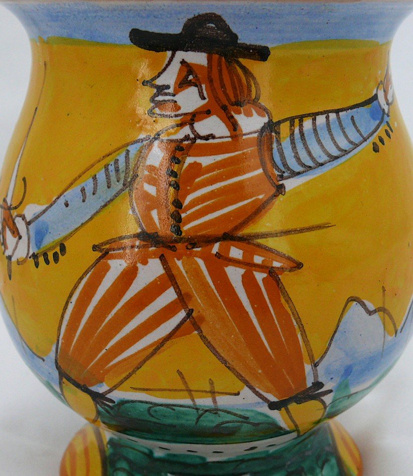 Christian Dior, Vase, Pot à Décor De Cavalier En Majolique Italienne.-photo-3