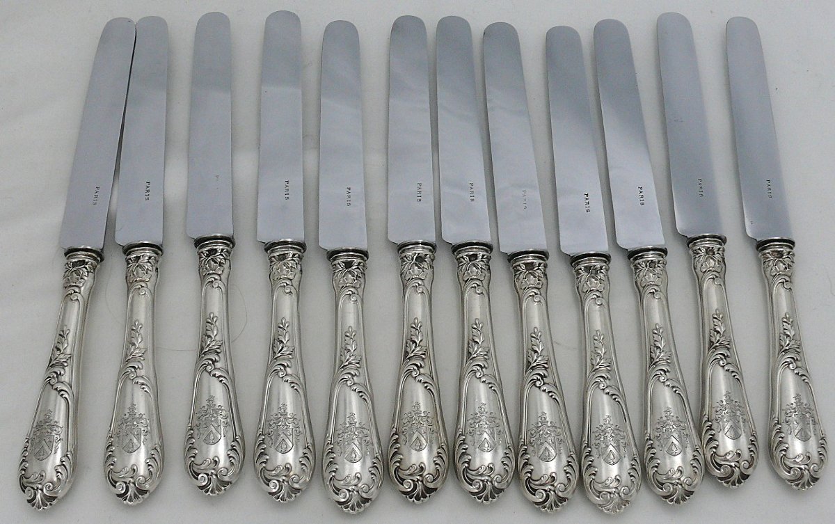 Henri Soufflot, Ménagère Set De 84 Pièces En Argent Massif Minerve, Armoiries.-photo-4