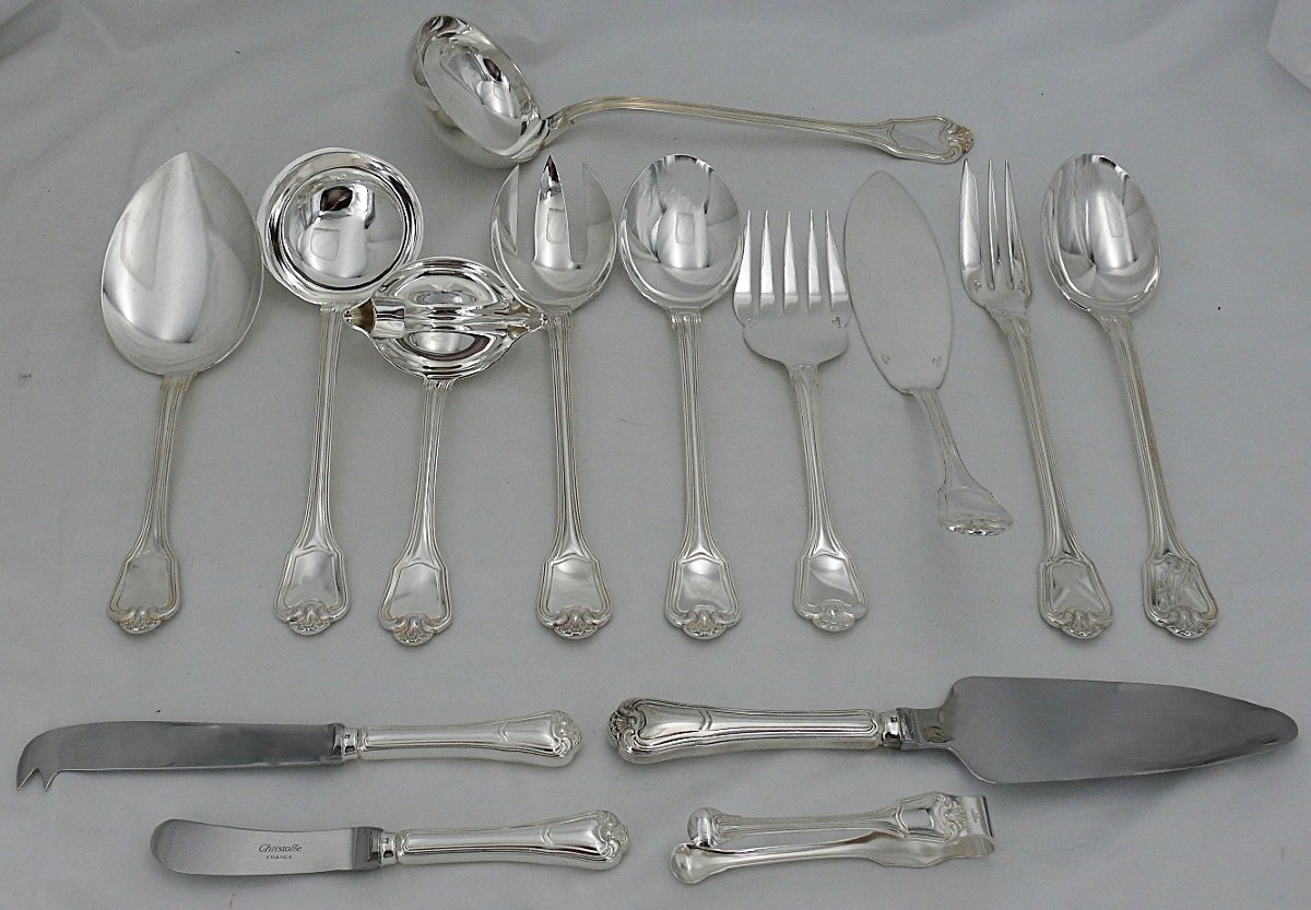 Christofle Port Royal Model, 182-piece Cutlery Set, Silver-plated Metal, Near New.-photo-4