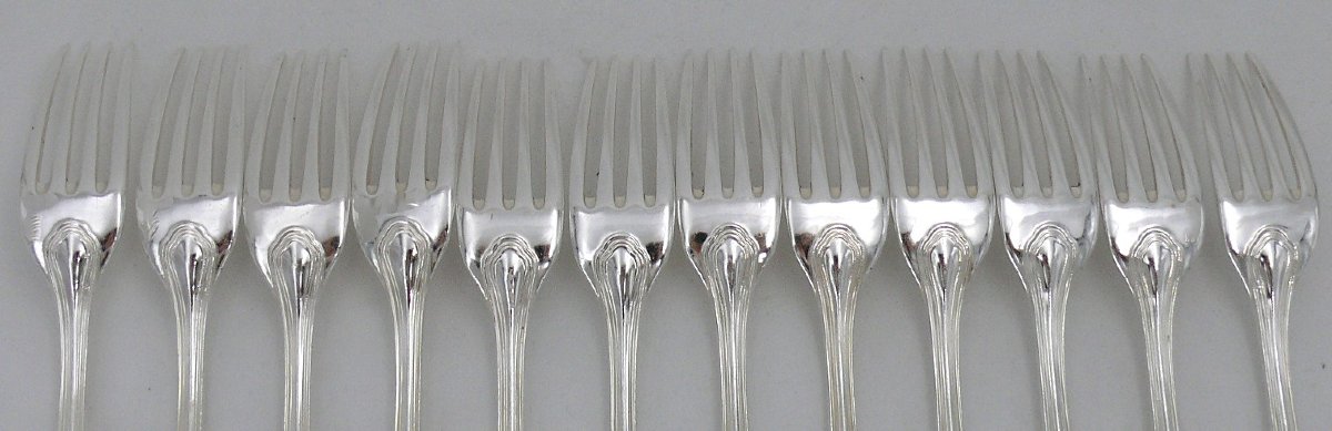 Christofle Modèle Spatours, Ménagère Set 49 Pièces Avec Couteaux, En Métal Argenté.-photo-4