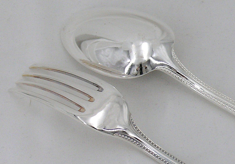 Christofle Modèle Perles, Ménagère Set De 49 Pièces Avec Couteaux, En Métal Argenté.-photo-3