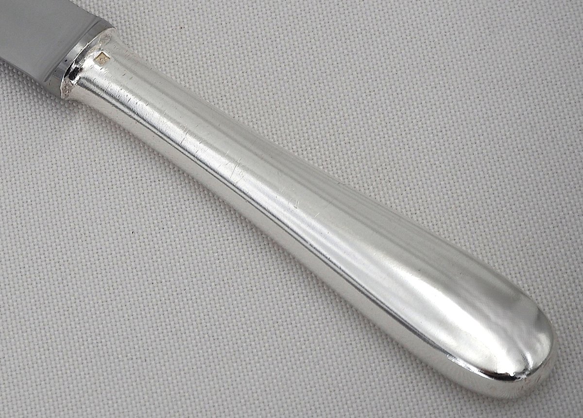 Christofle Modèle Dax, 12 Couteaux De Table En Métal Argenté, En Excellent état.-photo-4