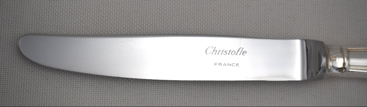 Christofle Modèle Albi, 12 Couteaux à Entremets, Dessert, Fromage, En Métal Argenté.-photo-1