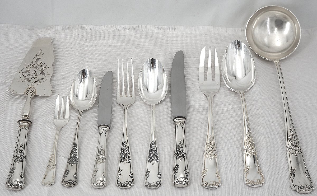 Ménagère Set De 74 Pièces De Style Louis XV En Métal Argenté, Avec Couteaux.-photo-3