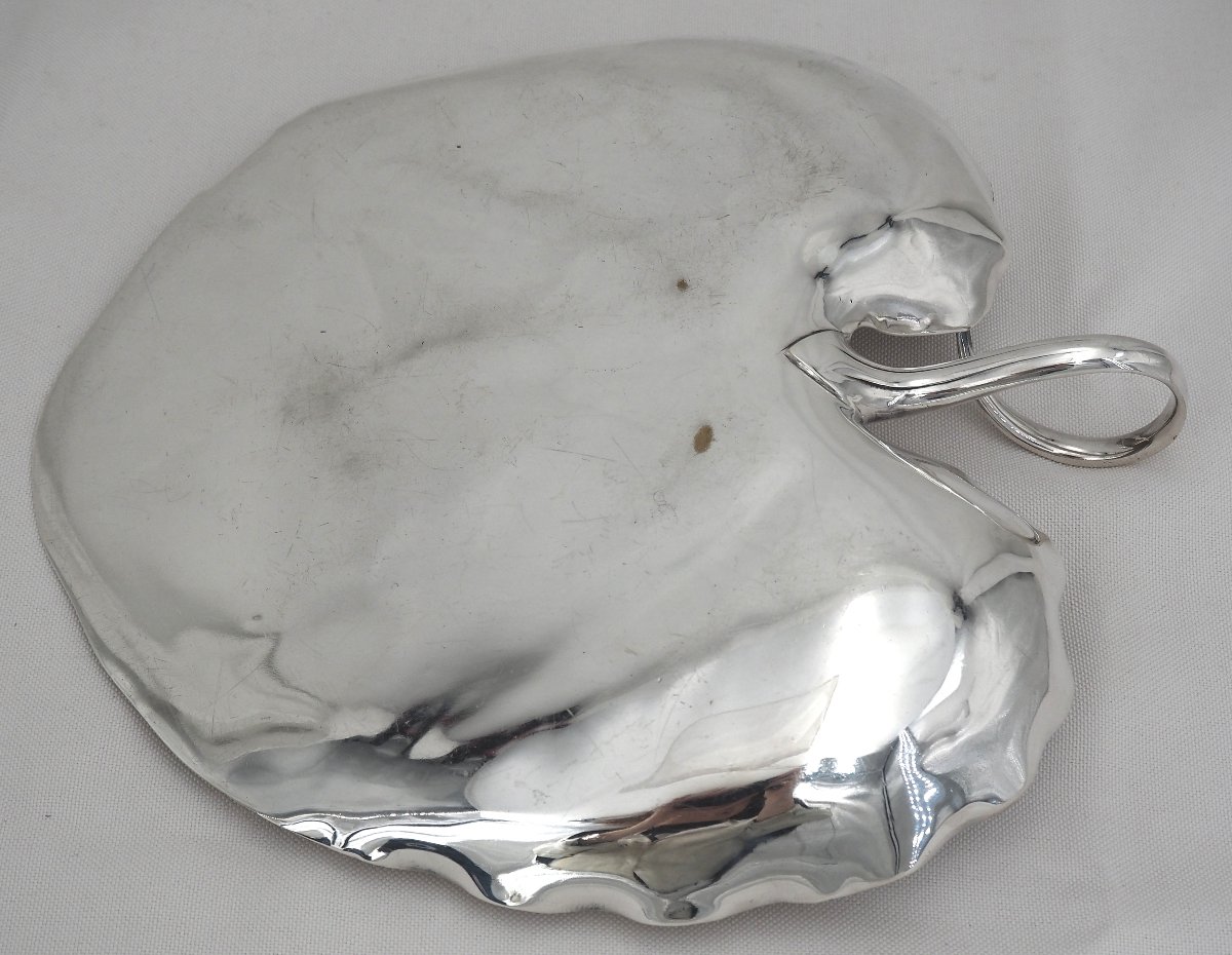 Christofle Leaf Dish, Paulownia Print In Silver Metal, Art Nouveau.-photo-5