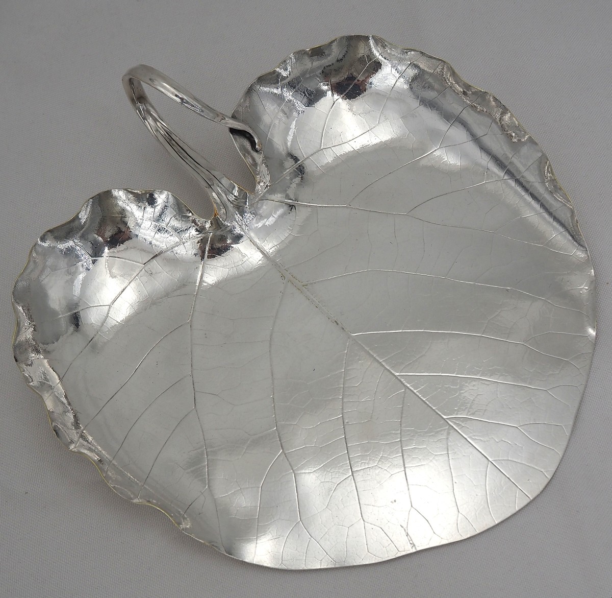 Christofle Leaf Dish, Paulownia Print In Silver Metal, Art Nouveau.