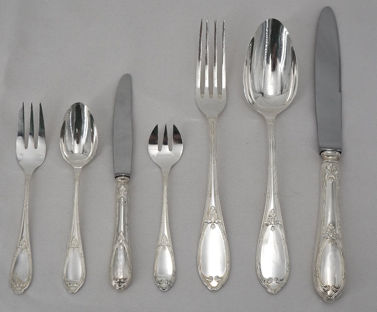 80-piece Silver-plated Cutlery Set In Louis XVI Style, Rubans Model.-photo-2