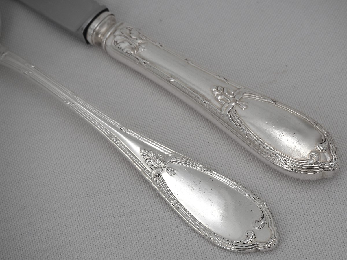 80-piece Silver-plated Cutlery Set In Louis XVI Style, Rubans Model.-photo-4