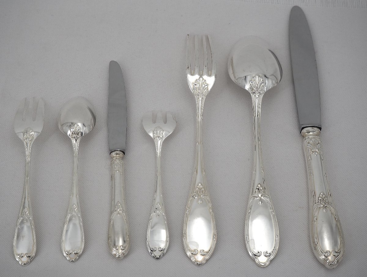 80-piece Silver-plated Cutlery Set In Louis XVI Style, Rubans Model.-photo-3