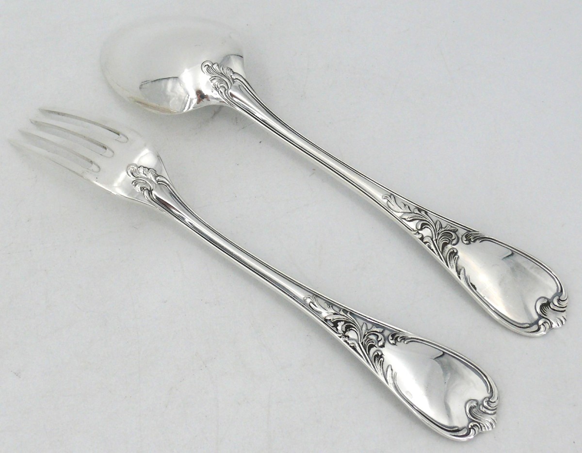 Ercuis modèle Dubarry, du Barry, 12 couverts de table, 24 pièces en métal argenté.-photo-4