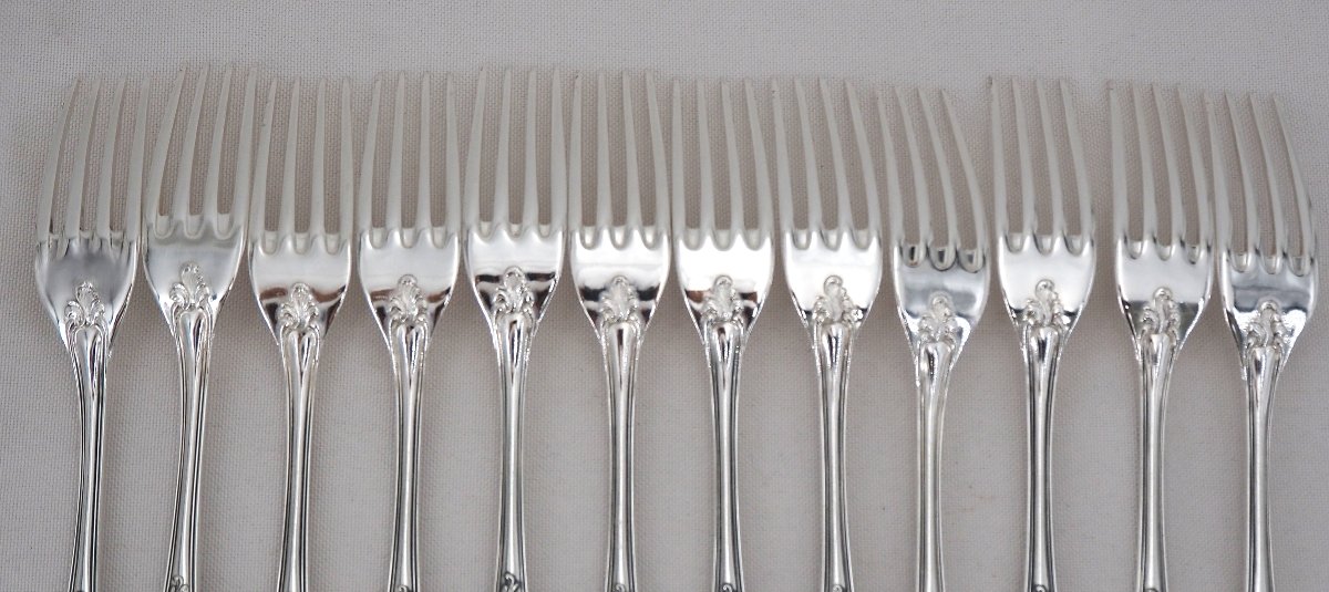 Ercuis modèle Dubarry, du Barry, 12 couverts de table, 24 pièces en métal argenté.-photo-1