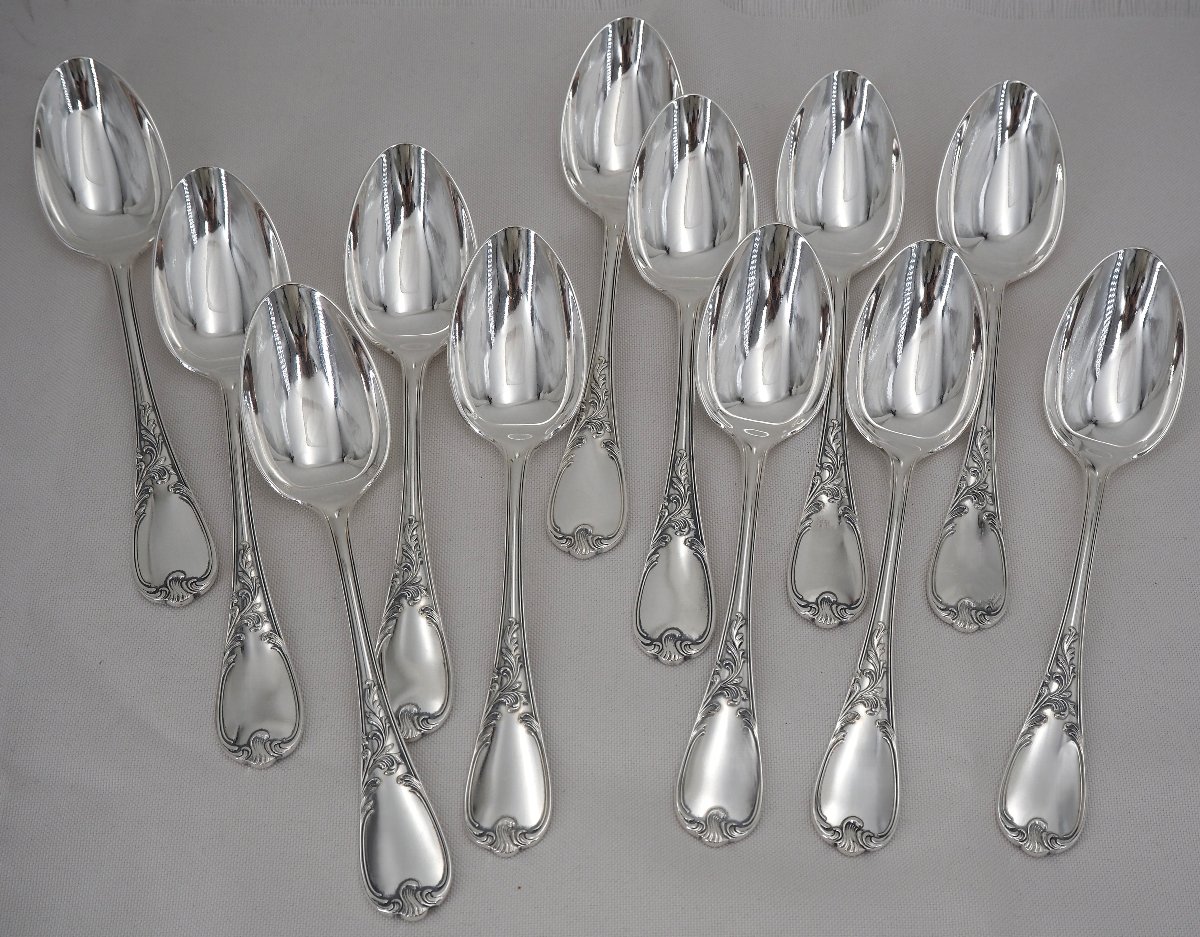 Ercuis modèle Dubarry, du Barry, 12 couverts de table, 24 pièces en métal argenté.-photo-2