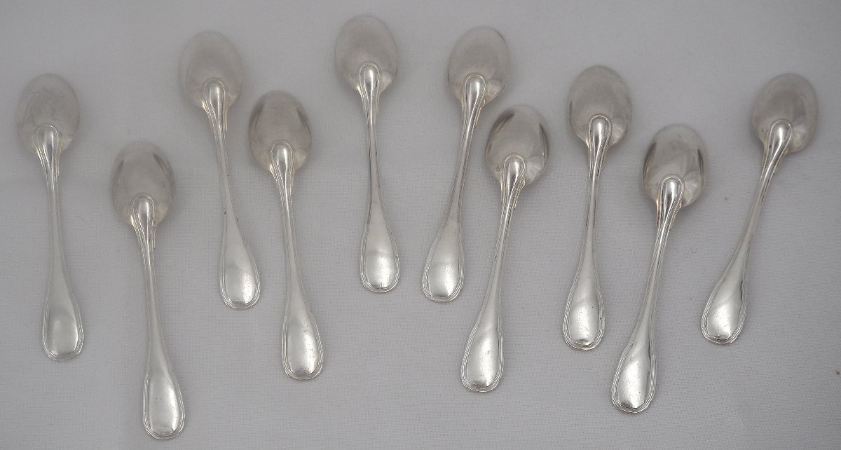 Puiforcat, 10 Teaspoons, Solid Silver Mocha Minerva, Excellent Condition.-photo-1