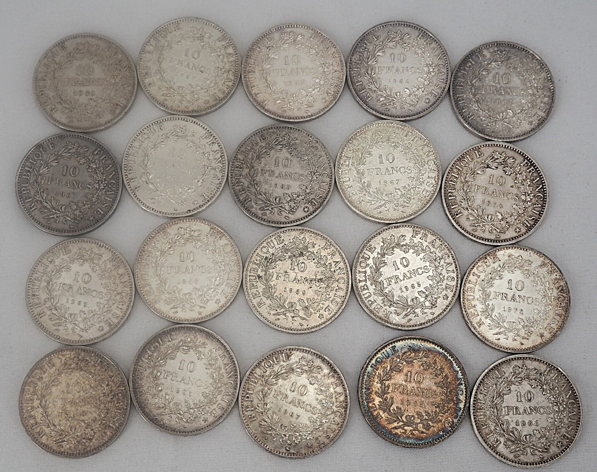 Lot de 20 pièces de 10 Francs, Hercule, argent. REFP 113 