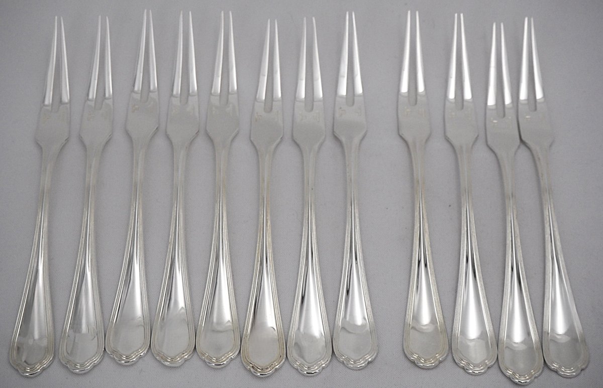 Christofle Spatours Model, 12 Snail And Shellfish Forks, 15.5 Cm, Silver-plated Metal.-photo-2