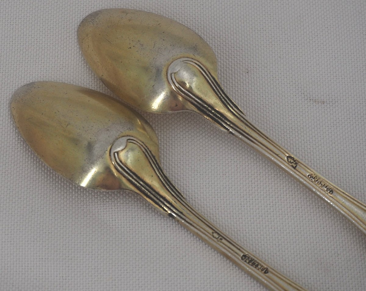 Pair Of 18th Century Teaspoons, Strasbourg, Silver Gilt, Imlin, Coat Of Arms.-photo-2
