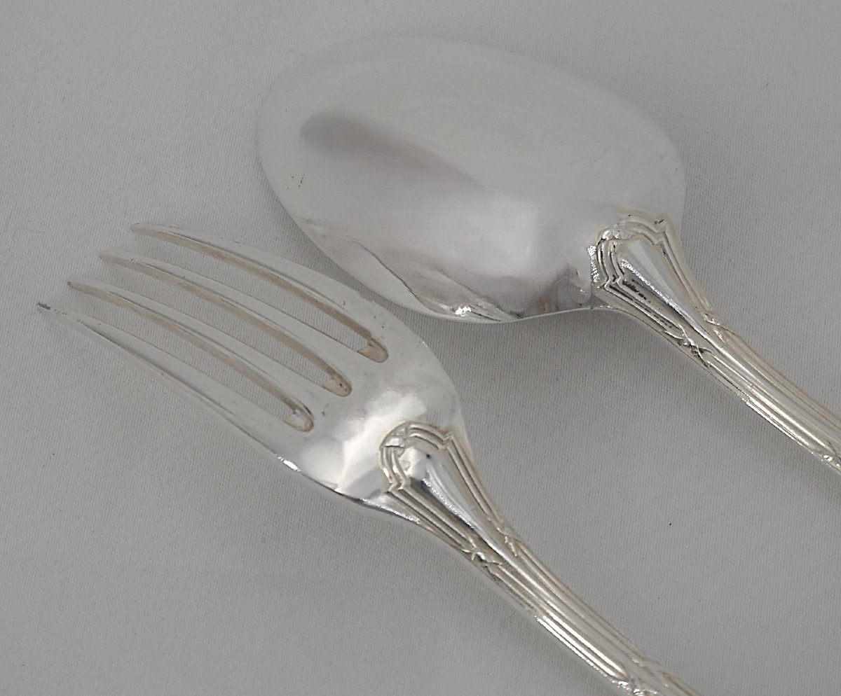 Christofle Rubans Model, 12 Dessert Cutlery Sets, 24 Pieces, Silver-plated Metal, 17 Cm.-photo-2