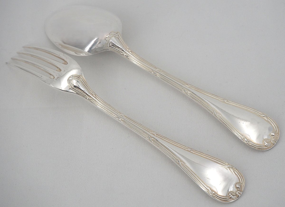 Christofle Rubans Model, 12 Dessert Cutlery Sets, 24 Pieces, Silver-plated Metal, 17 Cm.-photo-3