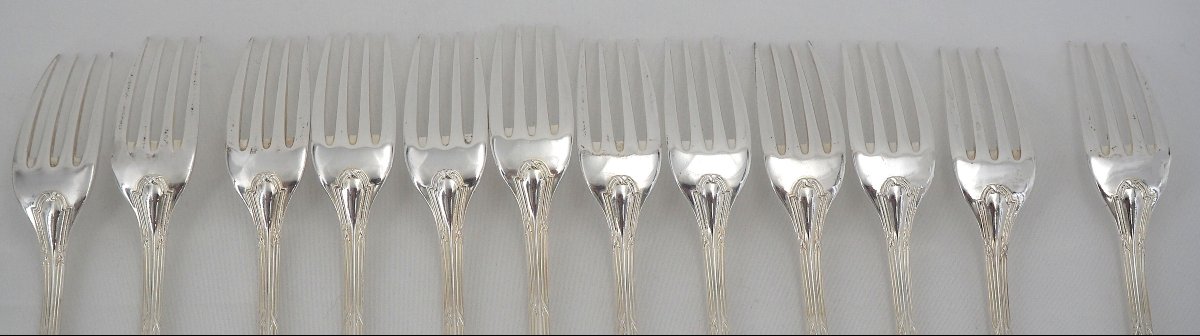 Christofle Rubans Model, 12 Dessert Cutlery Sets, 24 Pieces, Silver-plated Metal, 17 Cm.-photo-4