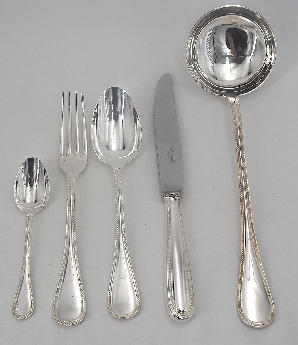 Christofle Perles Model, 49-piece Silver-plated Cutlery Set, Almost New.-photo-3