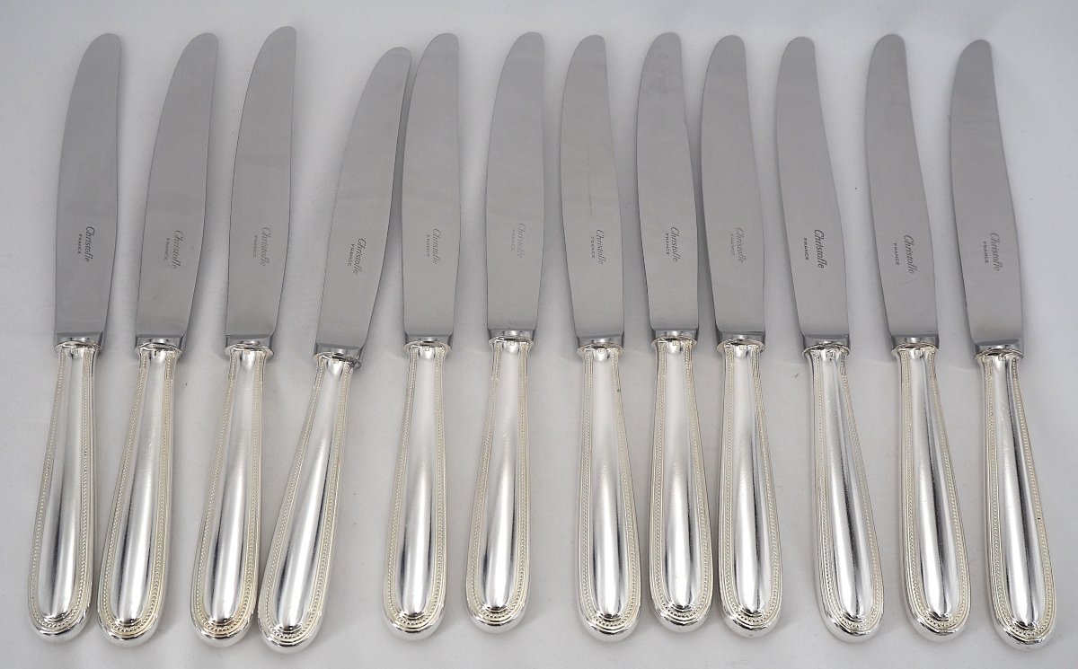 Christofle Perles Model, 49-piece Silver-plated Cutlery Set, Almost New.-photo-1